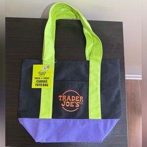 NWT Trader Joe's Halloween 2025 Purple Black Orange Green Mini Canvas Tote Bag